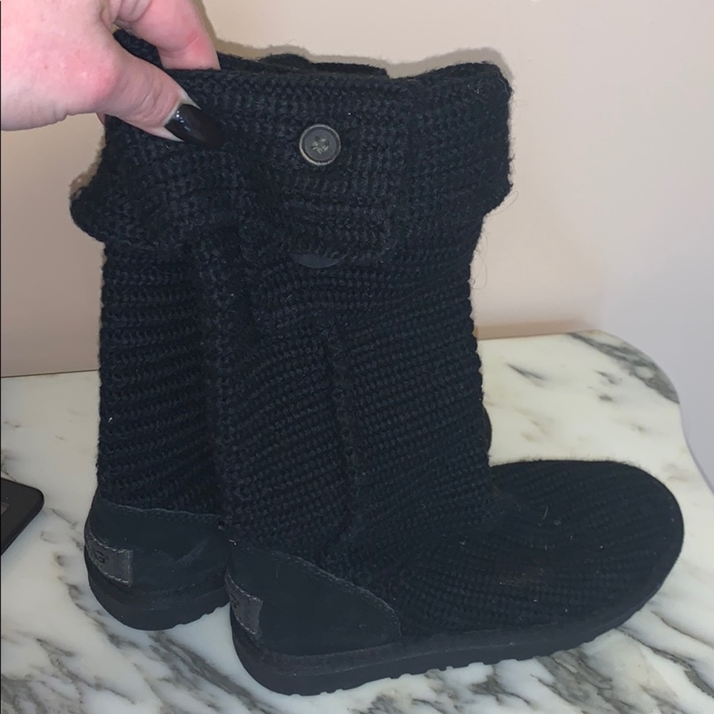 Uggs Women Black Size 5 Knit Sheepskin Tall EUC